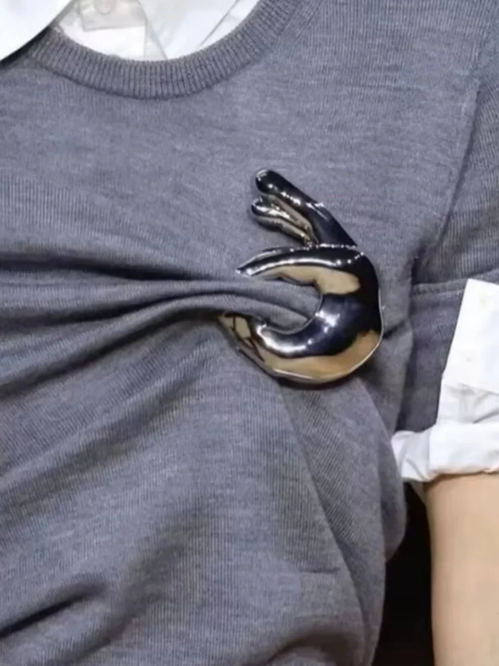 Nwot ZARA Silver Hand Sculptural Ok Brooch